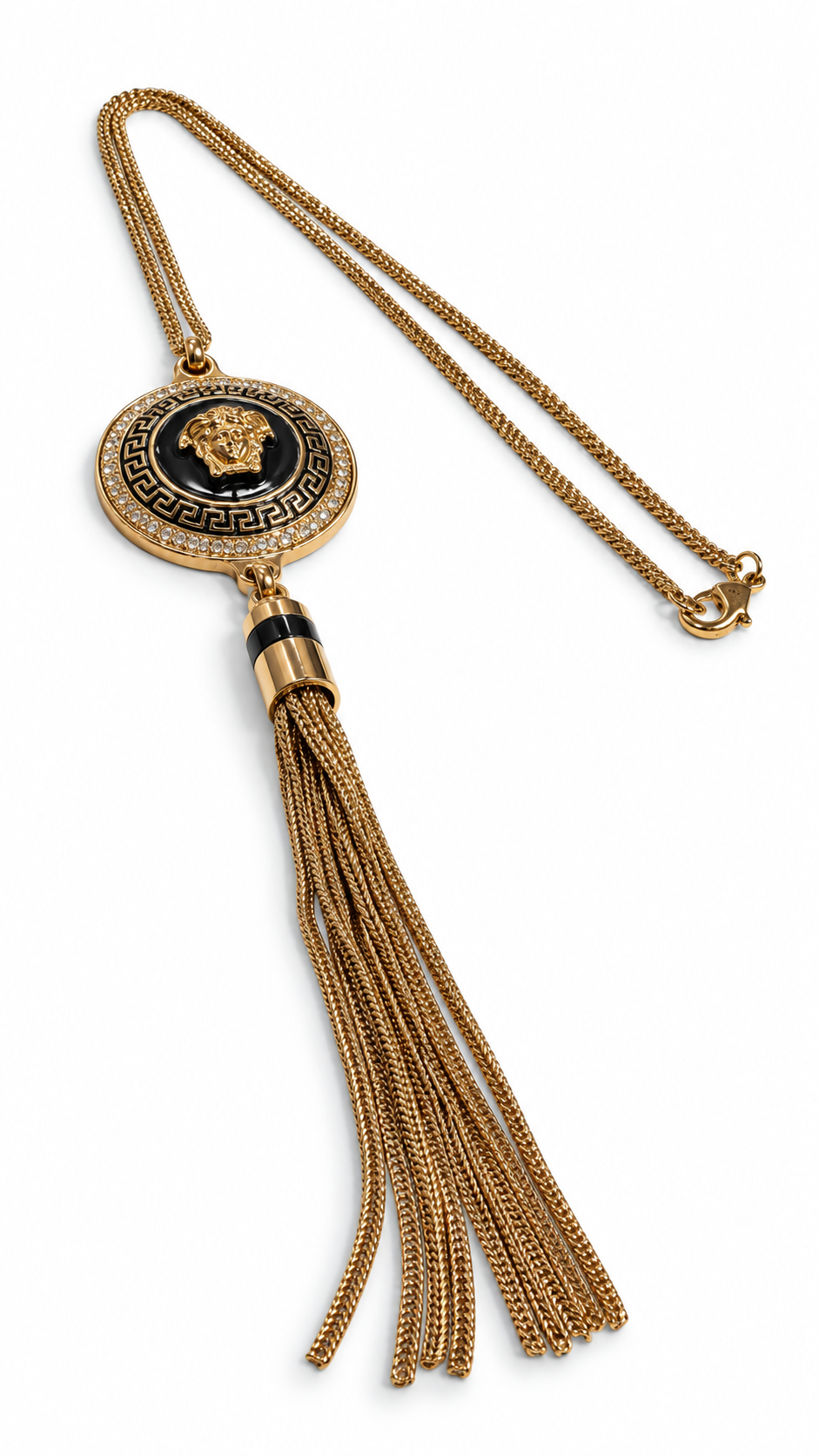 GIANNI VERSACE VANITAS CRYSTAL EENAMEL MEDUSA TASSEL NECKLACE