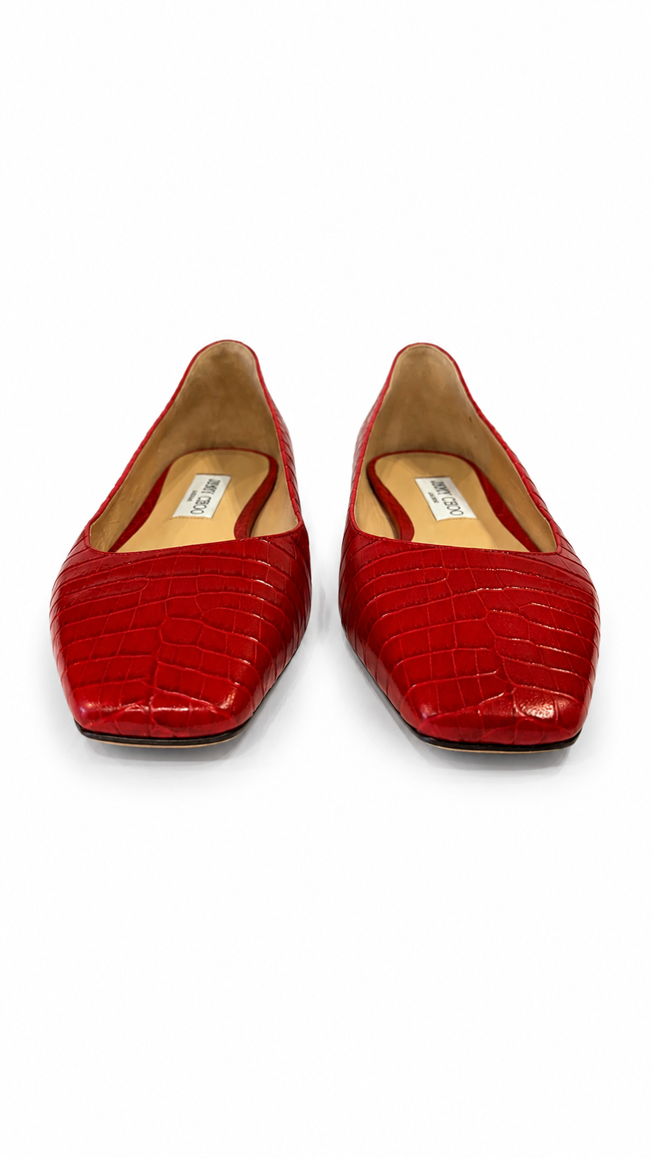 JIMMY CHOO LEATHER CROC EMBOSSED BALLET FLATS - SIZE 39.5
