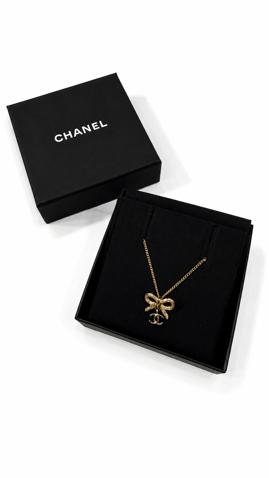 Chanel Bow and Dangling Logo Necklace
