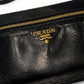 prada black leather top zip clutch with strap