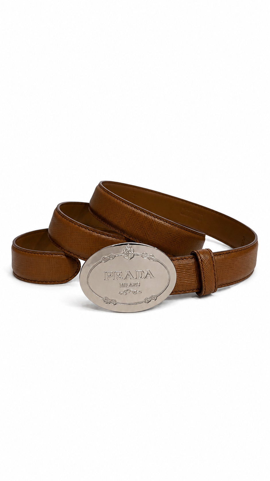 prada 2010 skinny brown belt with silver logo buckle - size 90
