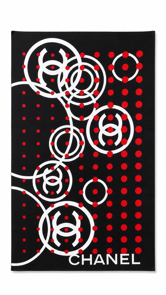 CHANEL BLACK AND RED CC POLKA DOT COTTON PAREO WRAP SHAWL