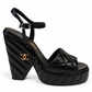 Chanel Lambskin Quilted Peep Toe Wedge Sandals - SIZE 37.5