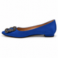 MANOLO BLAHNIK HANGISIFLAT BLUE SATIN WITH JEWEL BUCKLE - 37.5