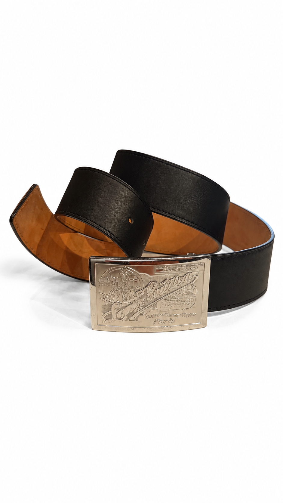 louis vuitton "travelling requisites" silver buckle belt - size 95