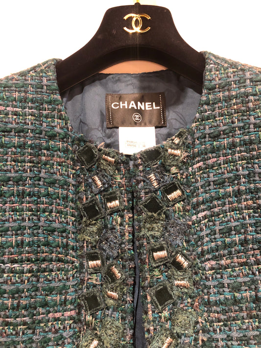 Chanel emerald green tweed blazer