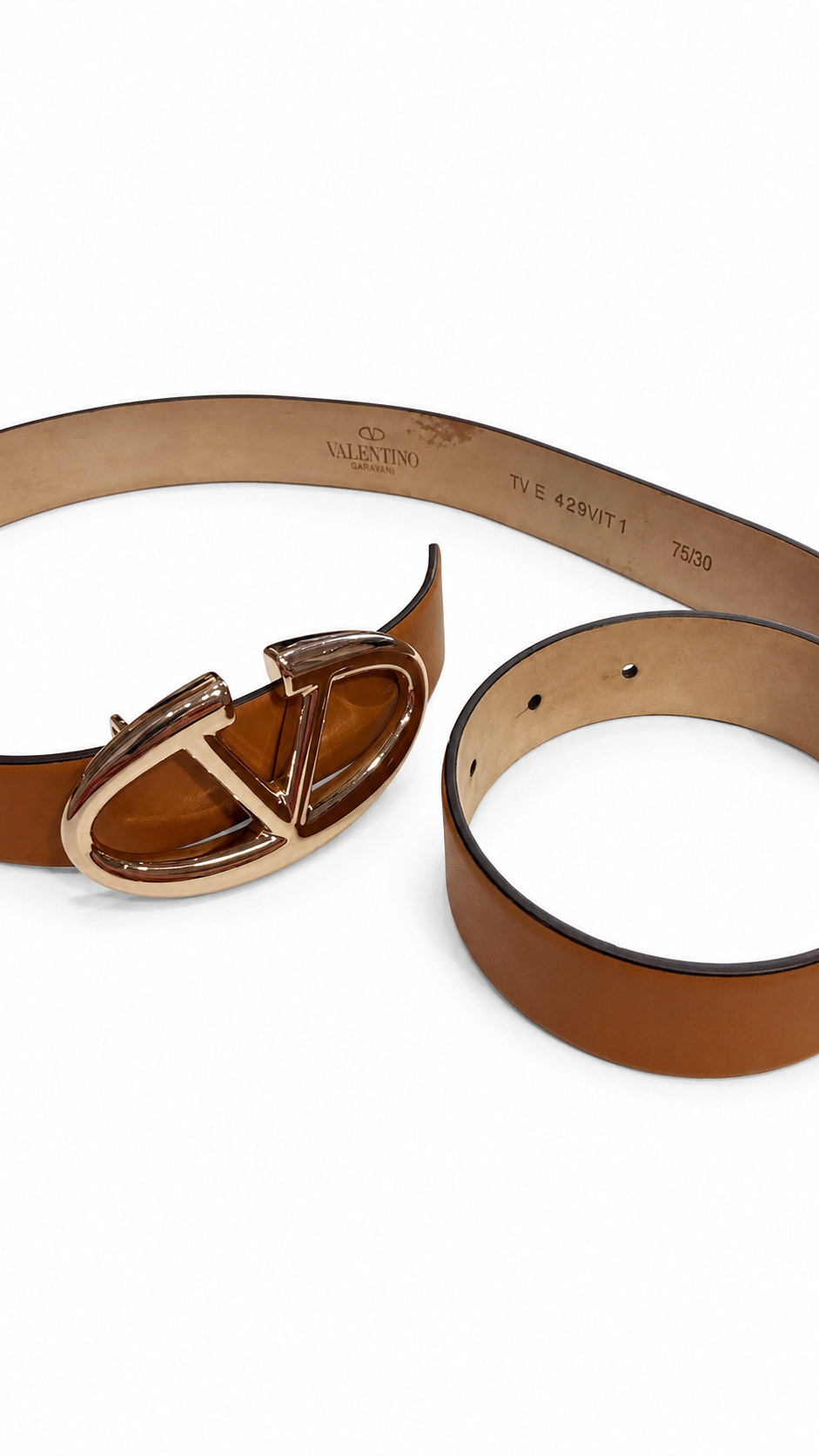 valentino brown leather belt with logo buckle - size 75