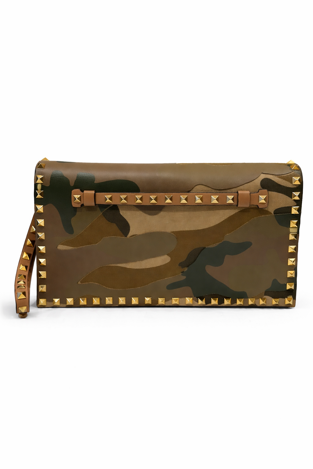 Valentino Rockstud Camouflage Canvas and Leather Clutch