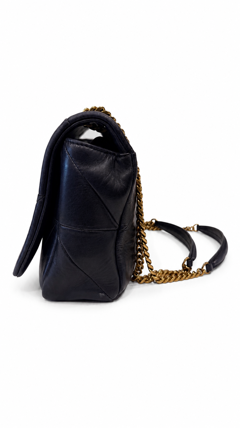 Saint Laurent Navy Chain Bag with Stiching 1/2 Triangle Decor
