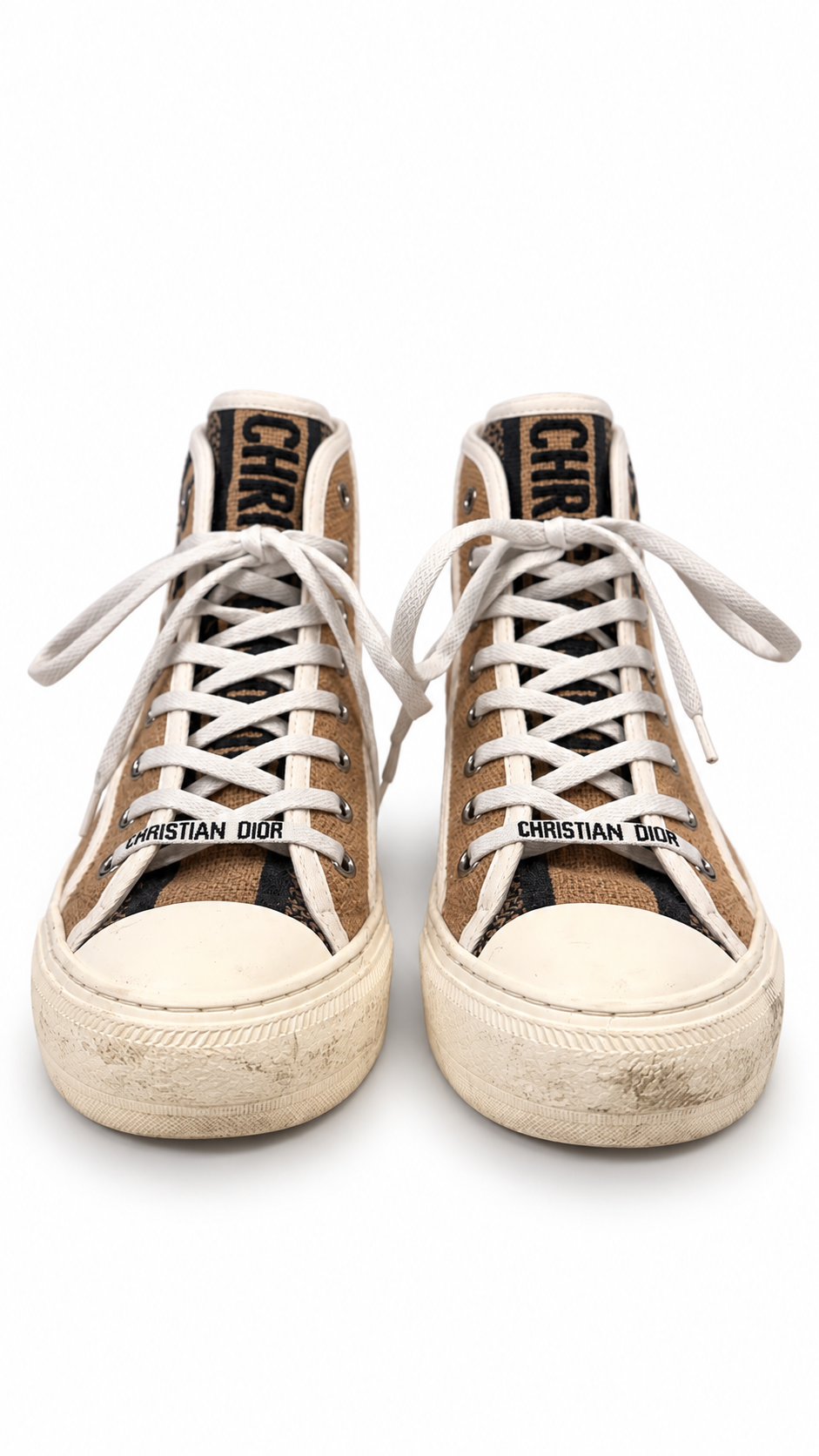 CHRISTIAN DIOR BEIGE JUTE WALK'N'DIOR UNION SNEAKERS - SIZE 37
