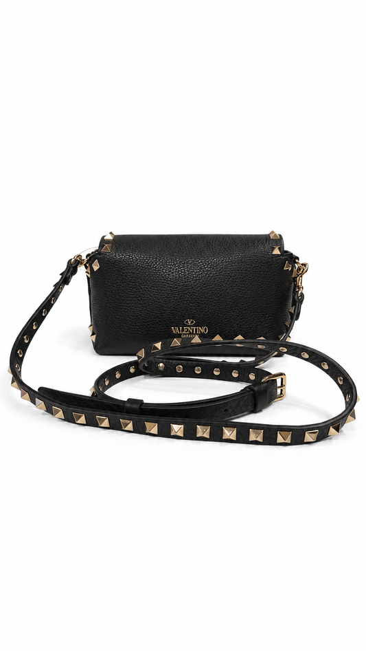 Valentino Garavani Black Mini Rockstud Leather Crossbody Bag