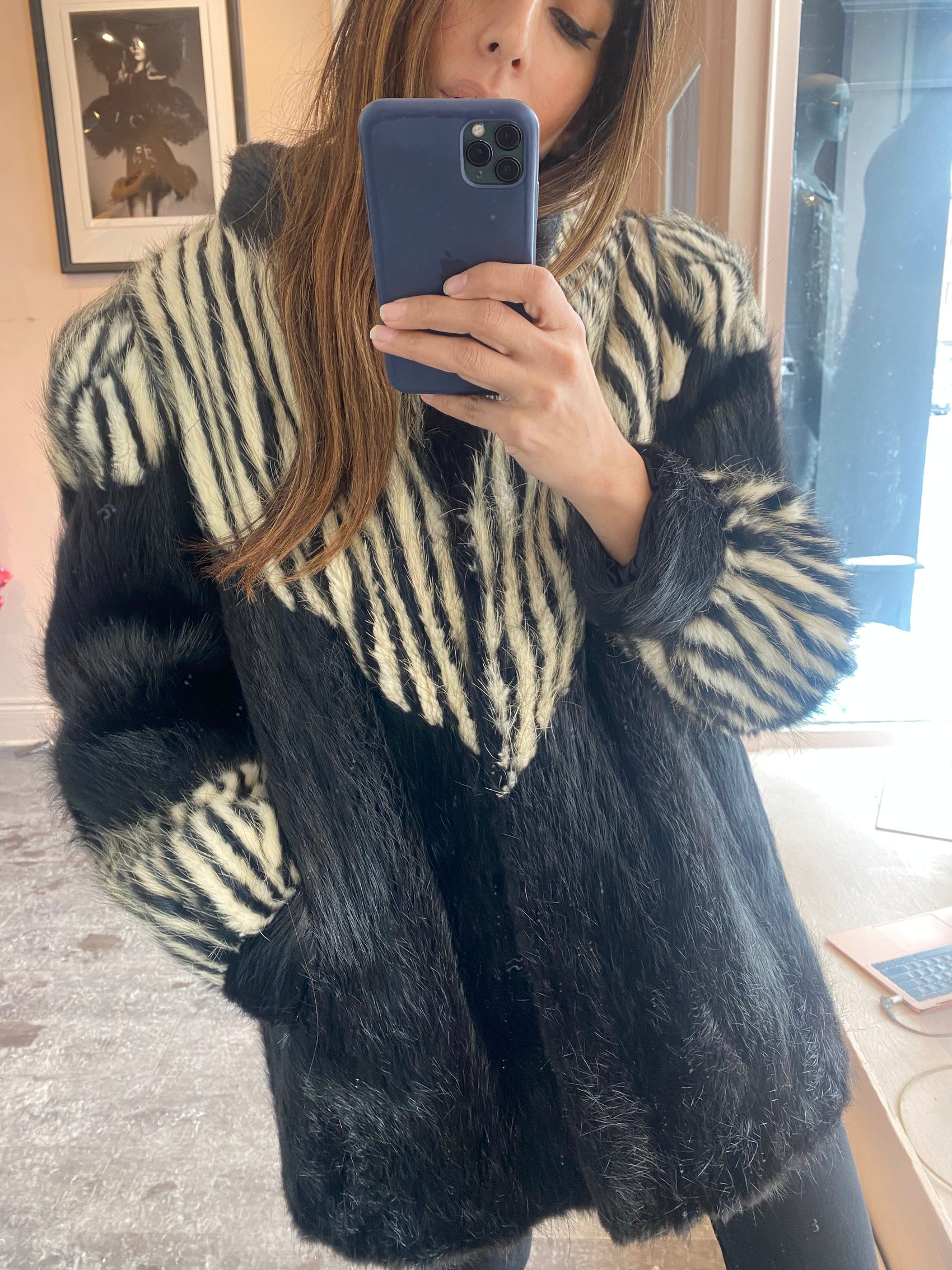 Black/White Fur Striped Coat