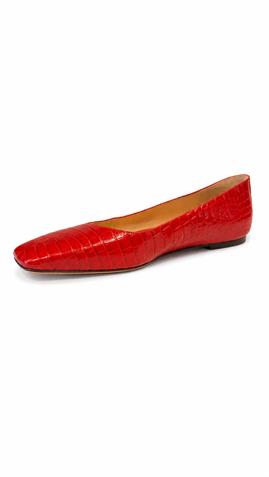 JIMMY CHOO LEATHER CROC EMBOSSED BALLET FLATS - SIZE 39.5