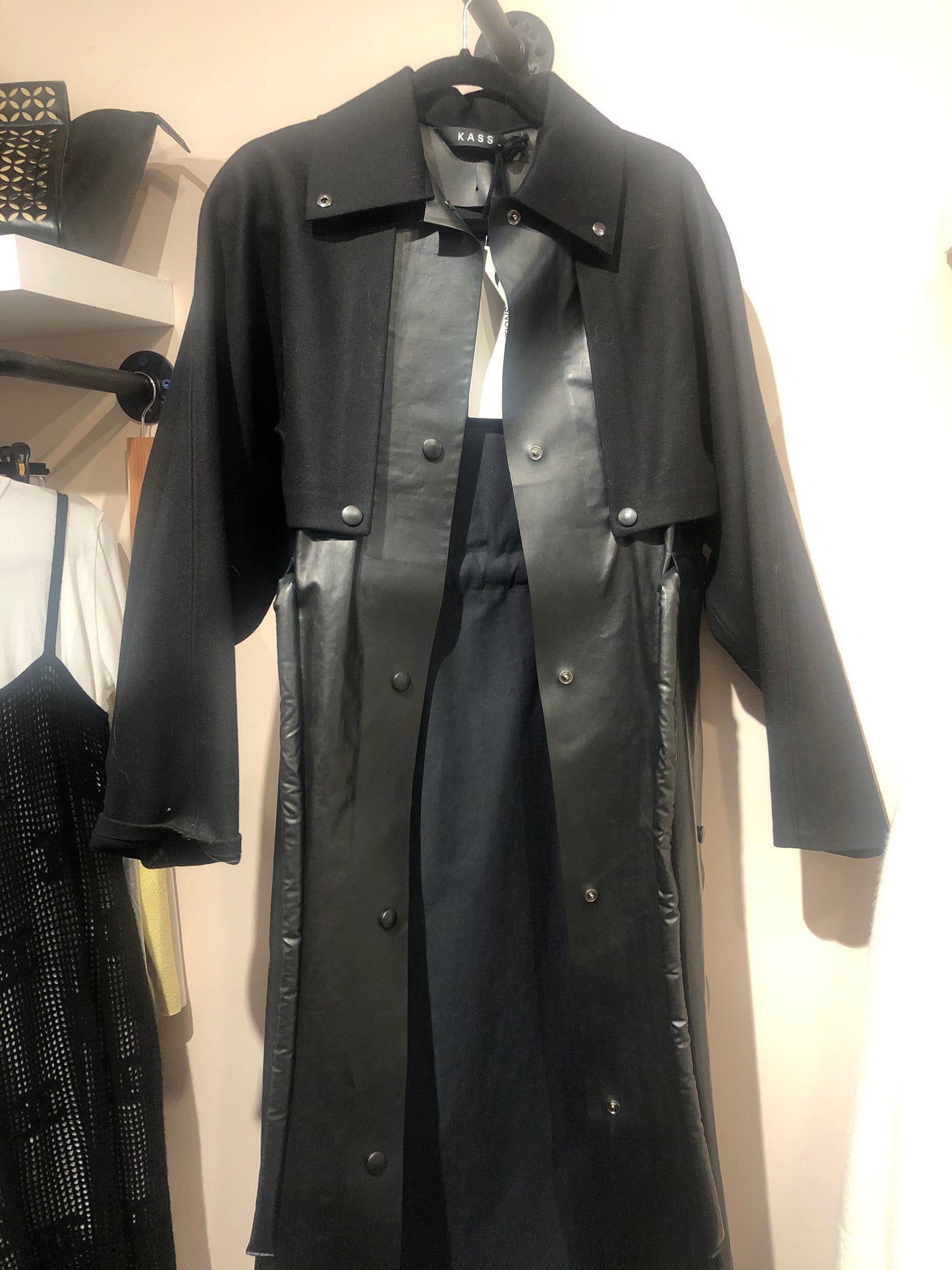 Kass long coat- leather detailing