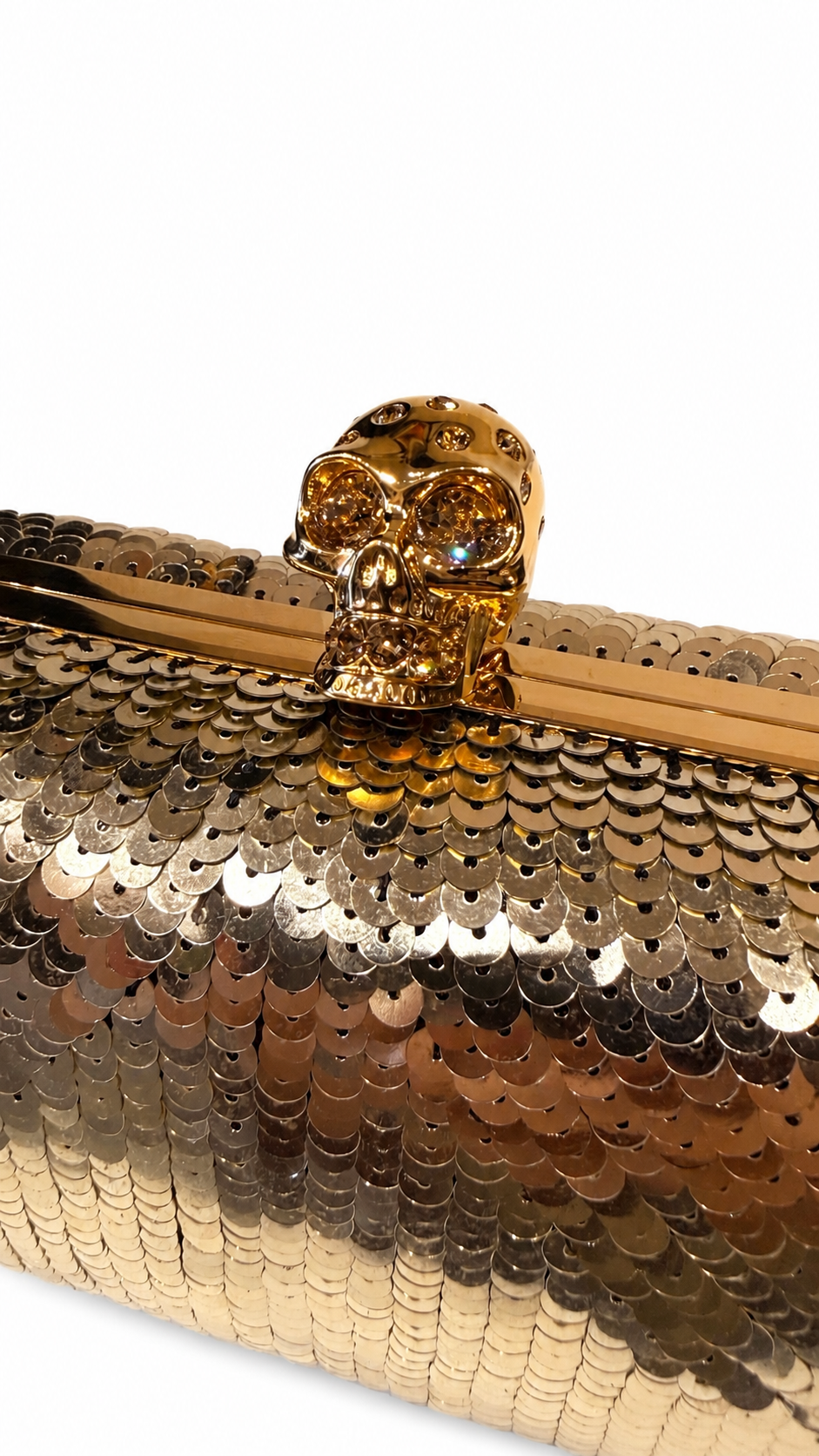 Alexander Mcqueen Gold Sequin and Crystal Skull Clutch