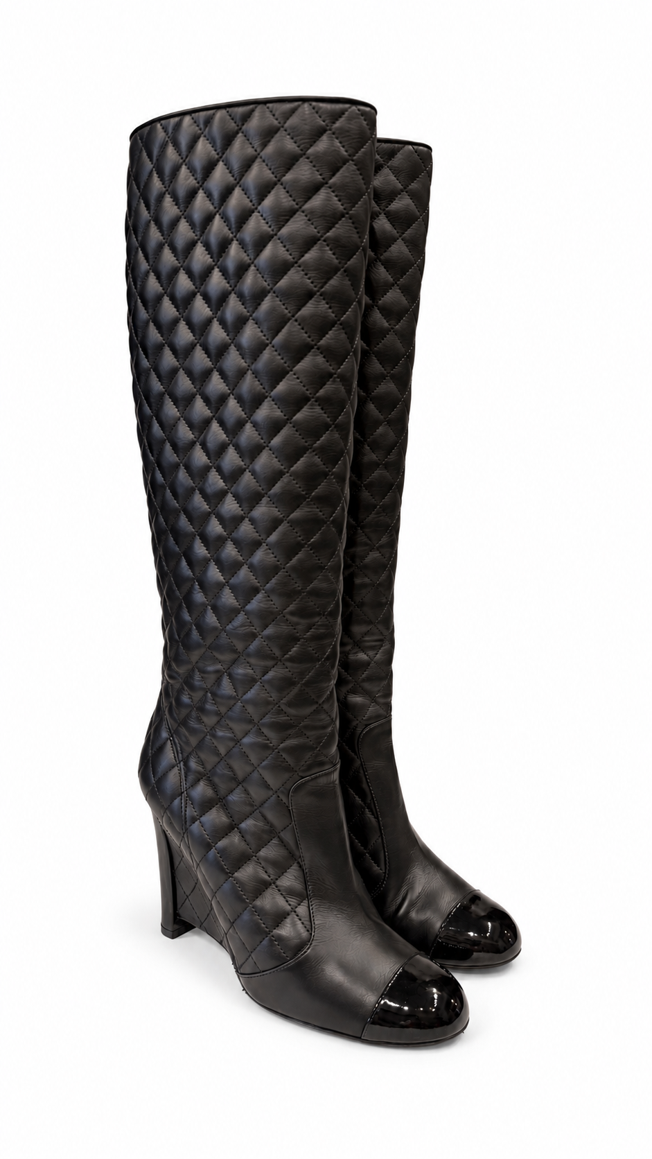 CHANEL BLACK QUILTED BOOTS - SIZE 39