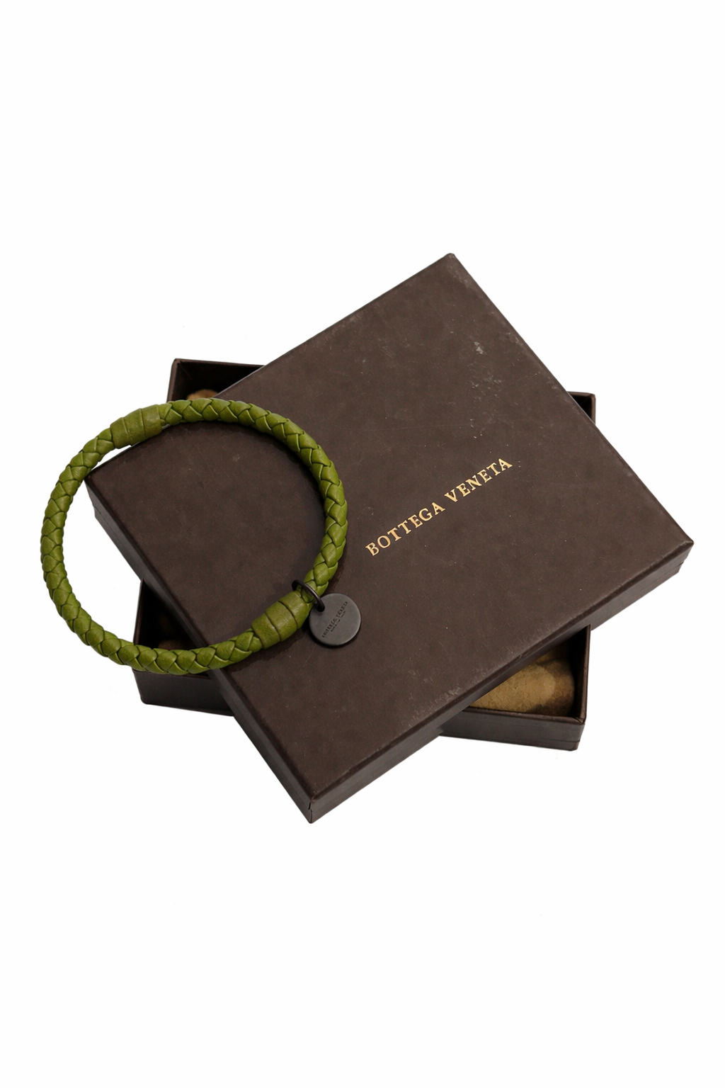 BOTTEGA VENETA GREEN INTRECCIATO LEATHER BANGLE BRACELET