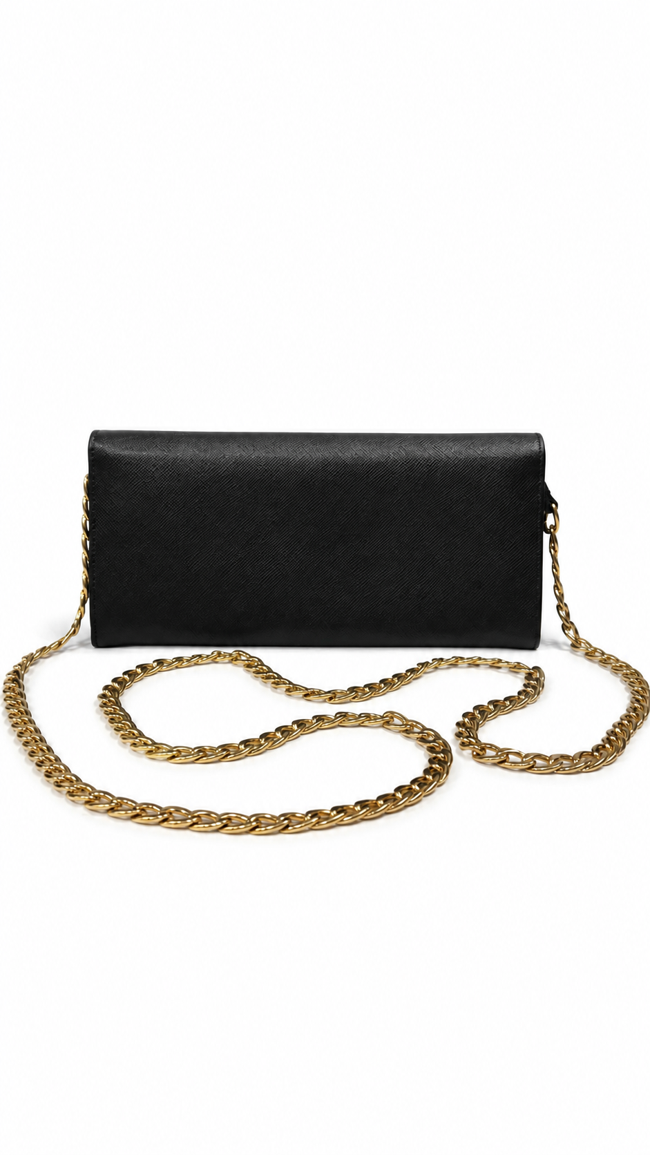 Prada black saffiano leather wallet on chain