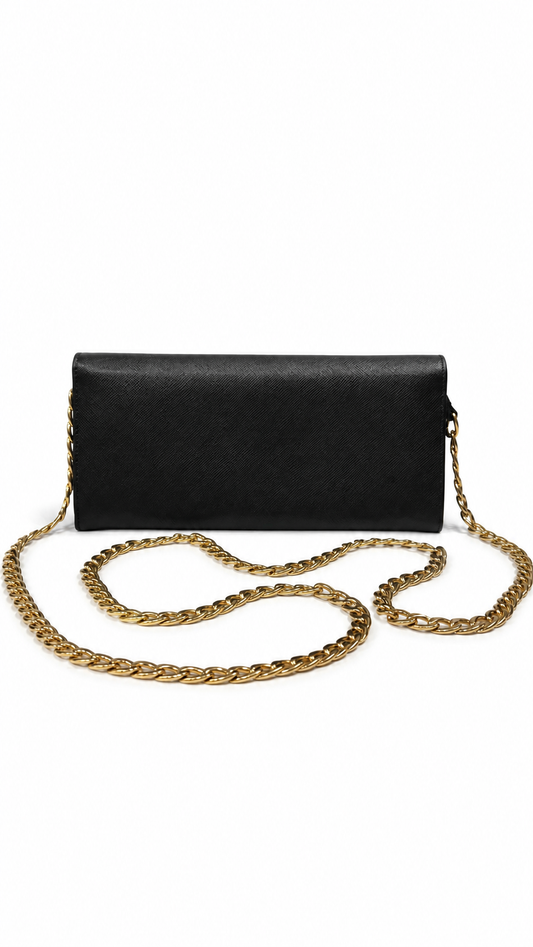 Prada black saffiano leather wallet on chain