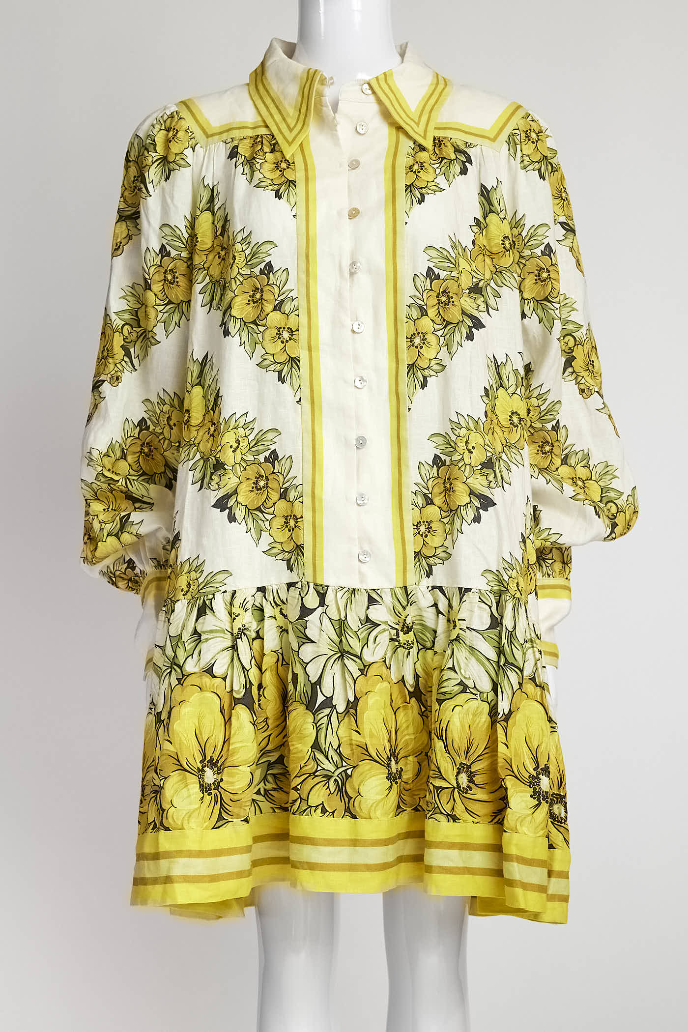 ALÉMAIS Gisela Yellow/White Linen Mini Dress 10