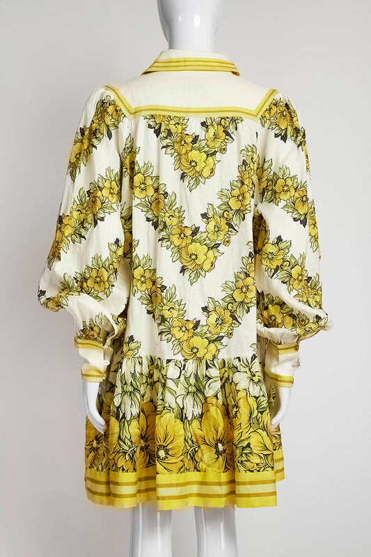ALÉMAIS Gisela Yellow/White Linen Mini Dress 10