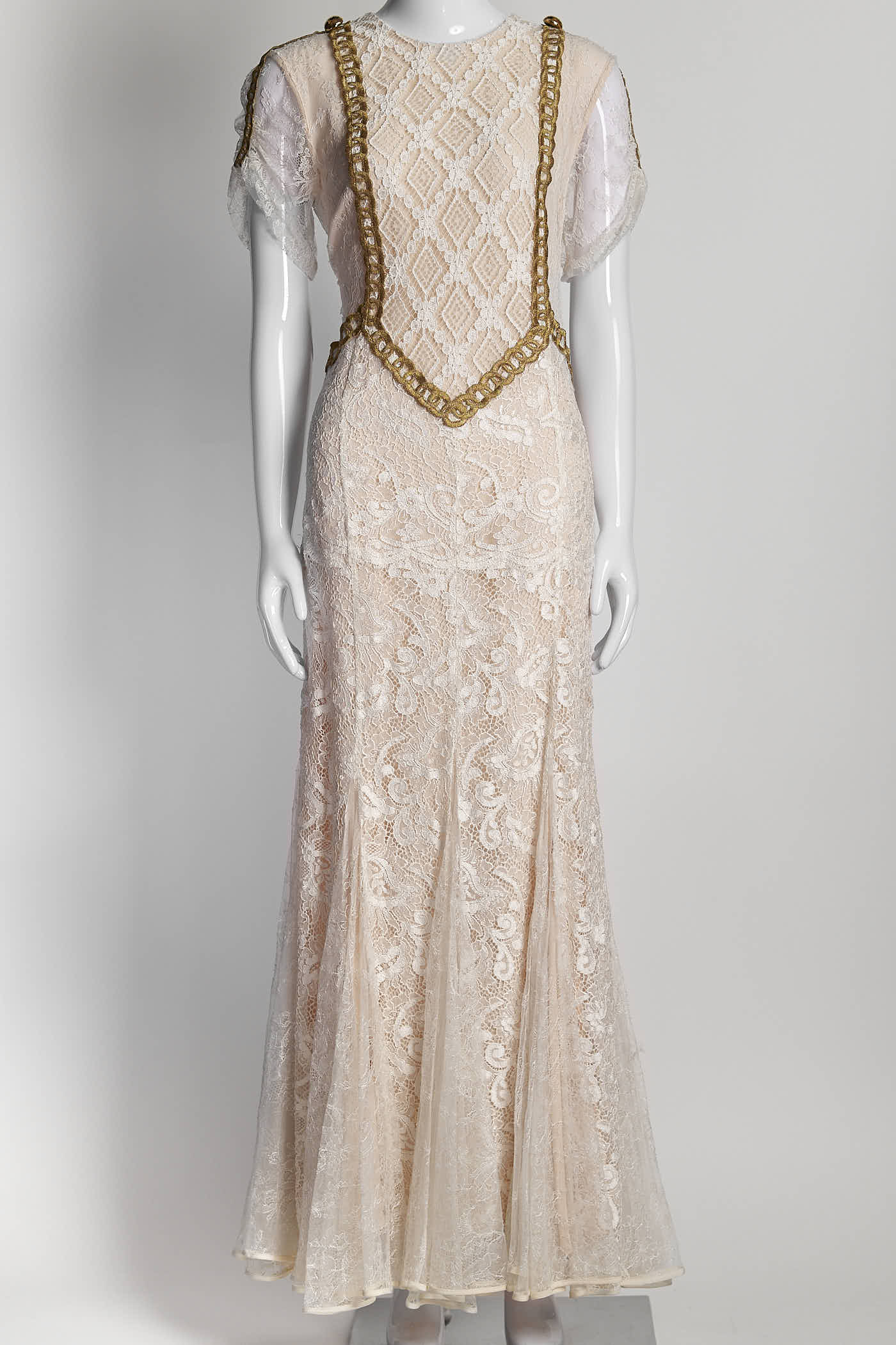 ALESSANDRA RICH Peach White Lace  Long Dress 46