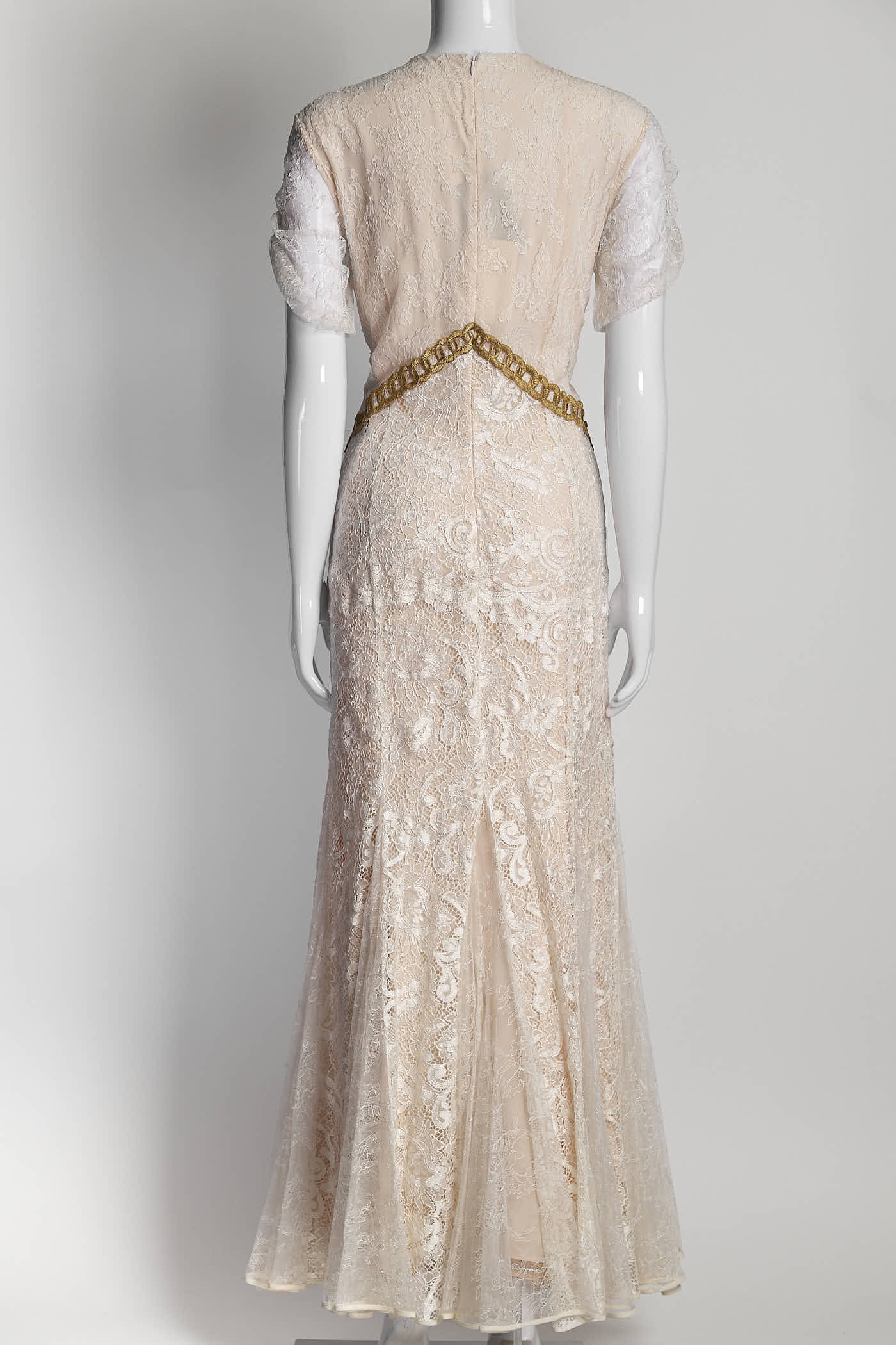 ALESSANDRA RICH Peach White Lace  Long Dress 46