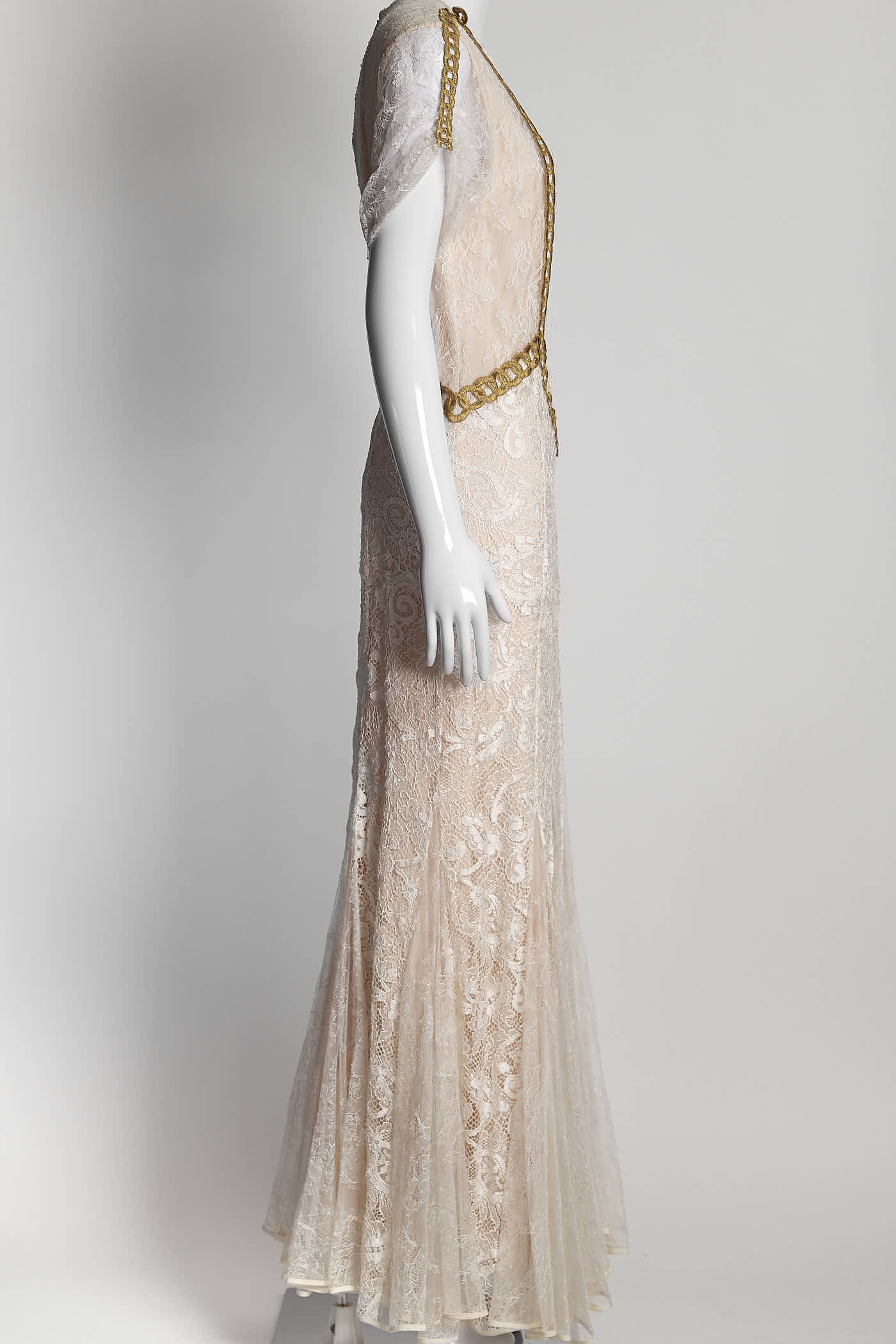 ALESSANDRA RICH Peach White Lace  Long Dress 46