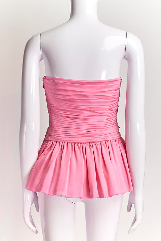 Alexandre Vauthier Pink Silk Strapless Draped Top IT42