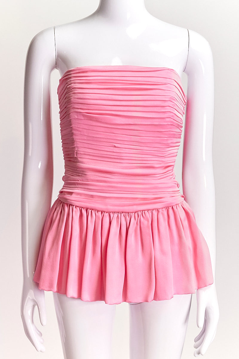 Alexandre Vauthier Pink Silk Strapless Draped Top IT42