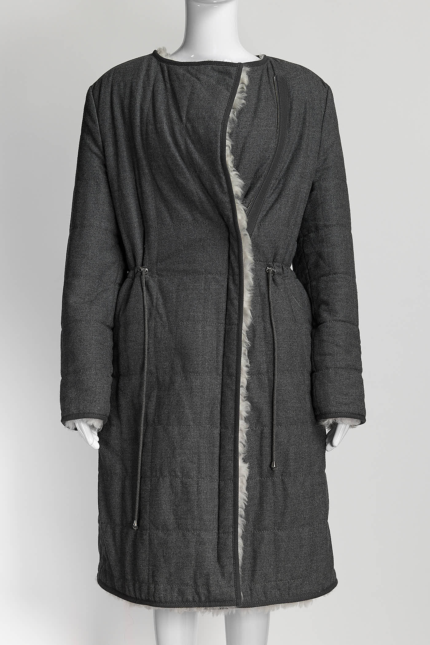 ALTUZARRA Grey Reversible Coat with Shearing 38