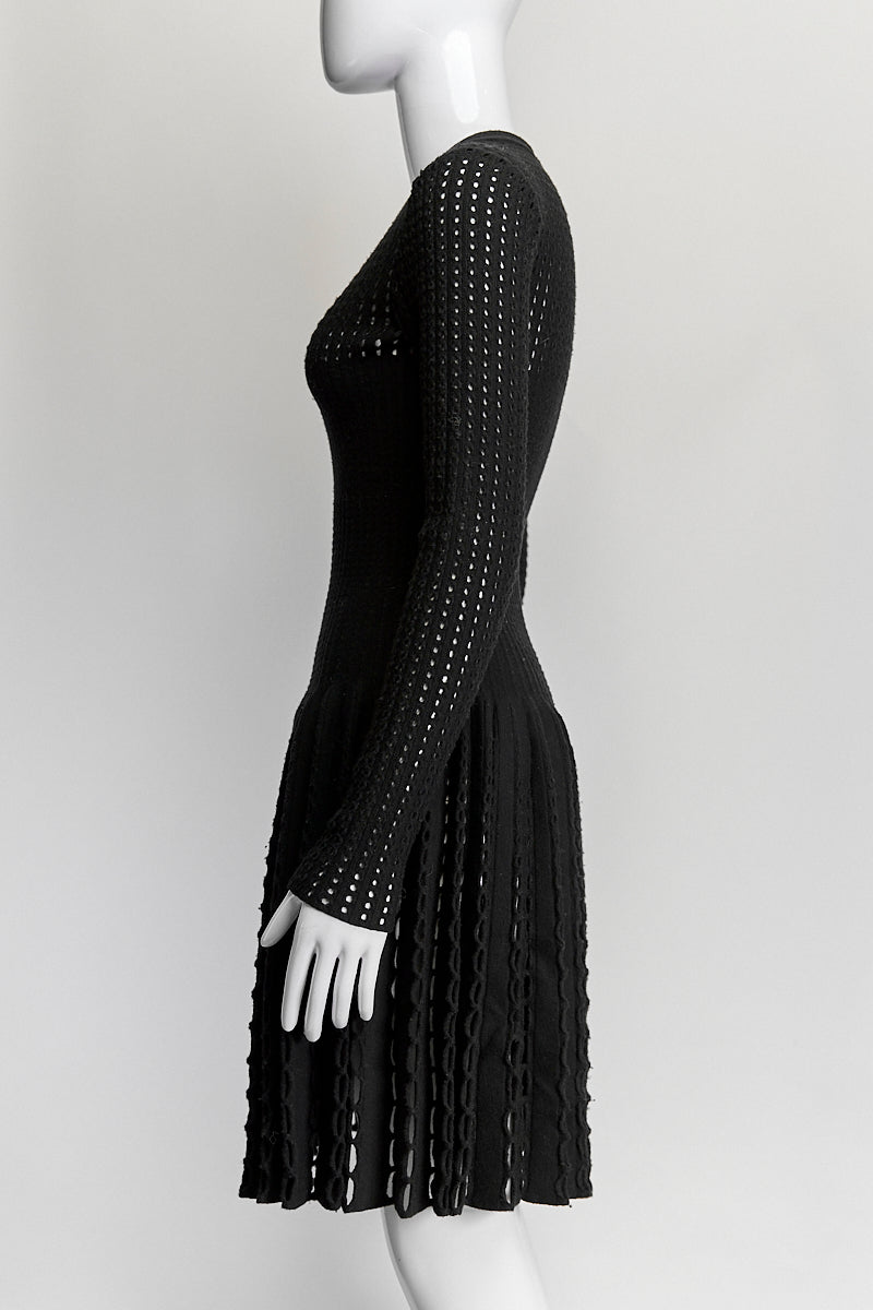 Alaia Black Wool Knee Long Dress 38