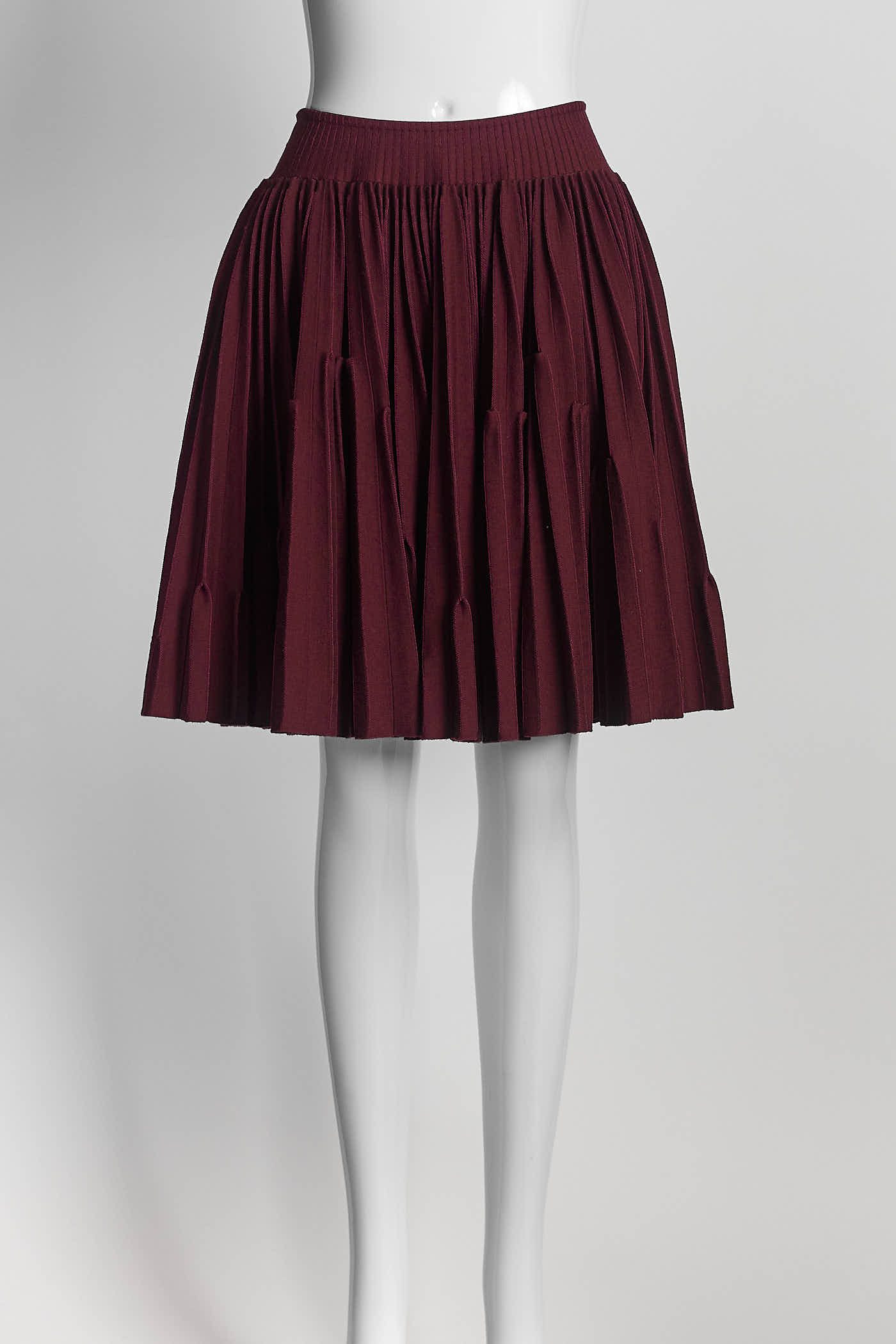 Alaia Burgundy Kint Pleated Skirt 36