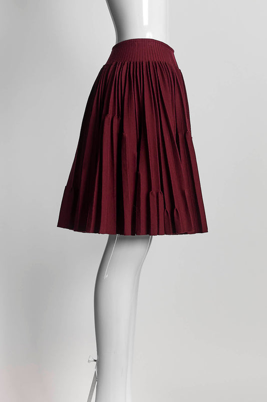 Alaia Burgundy Kint Pleated Skirt 36