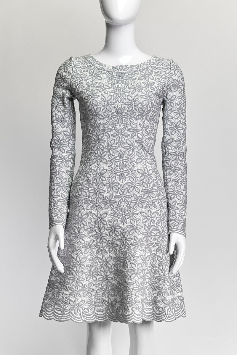 Alaia Grey Wool Flocked Dress IT 40