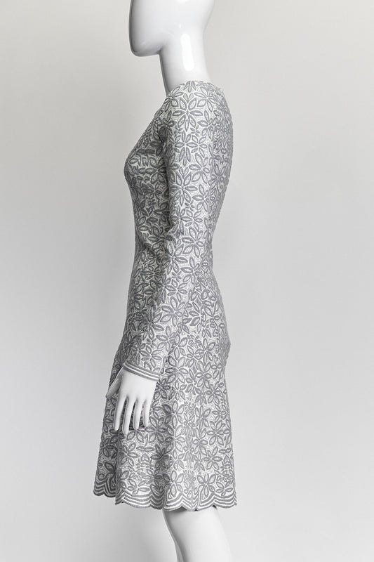 Alaia Grey Wool Flocked Dress IT 40