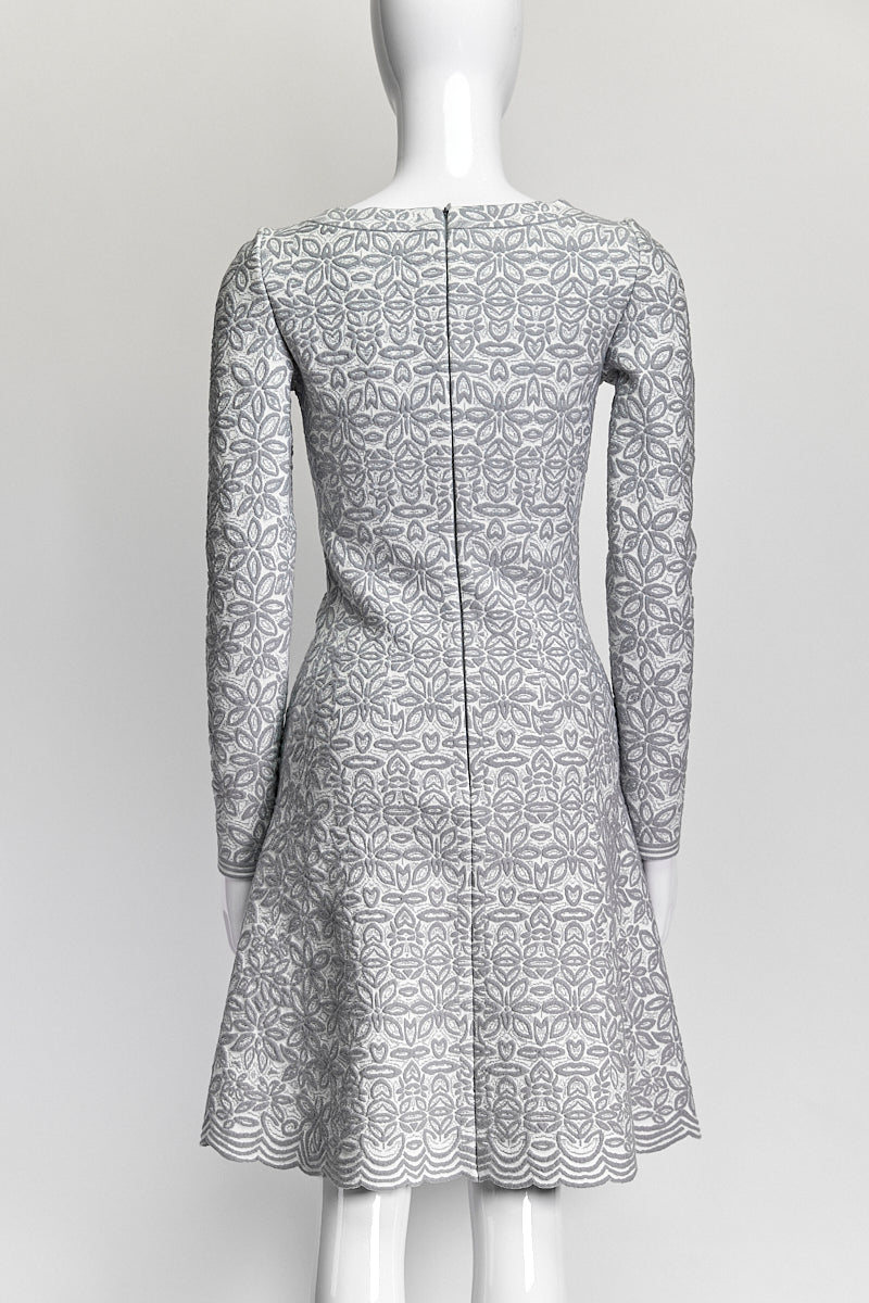 Alaia Grey Wool Flocked Dress IT 40