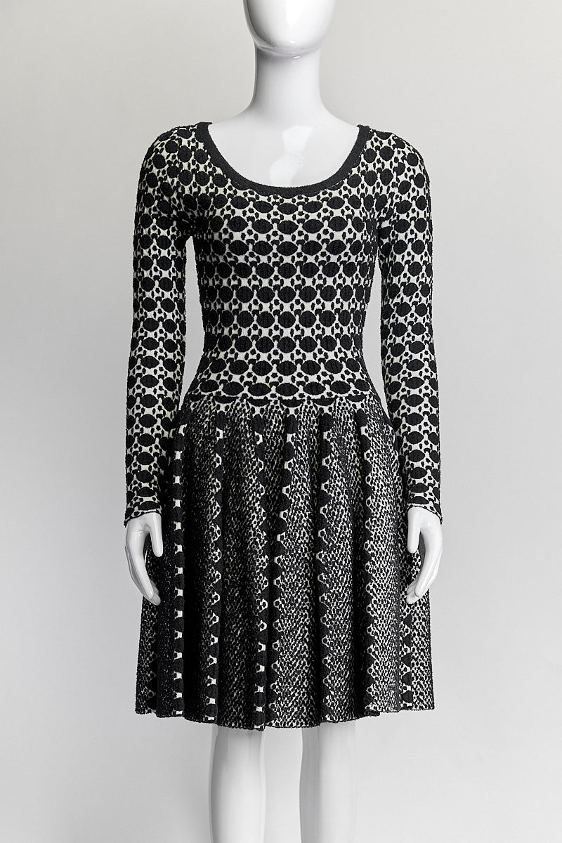 Alaia Longsleeve Black / White Printed Dress 36