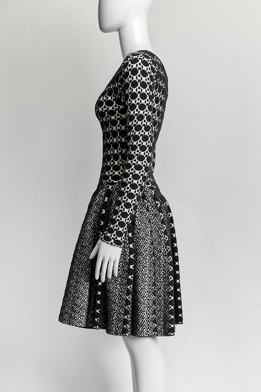 Alaia Longsleeve Black / White Printed Dress 36