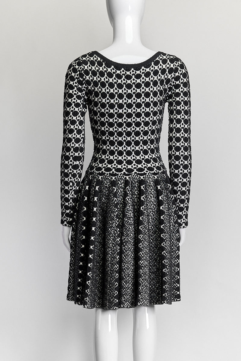 Alaia Longsleeve Black / White Printed Dress 36