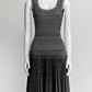 Alaia Pleated Black & White Jacquard Wool Blend Dress 38