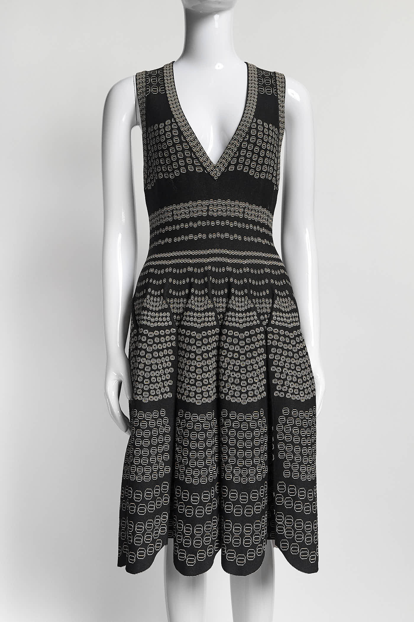 Alaïa Sleeveless Black Printed Knee-Length Dress 42