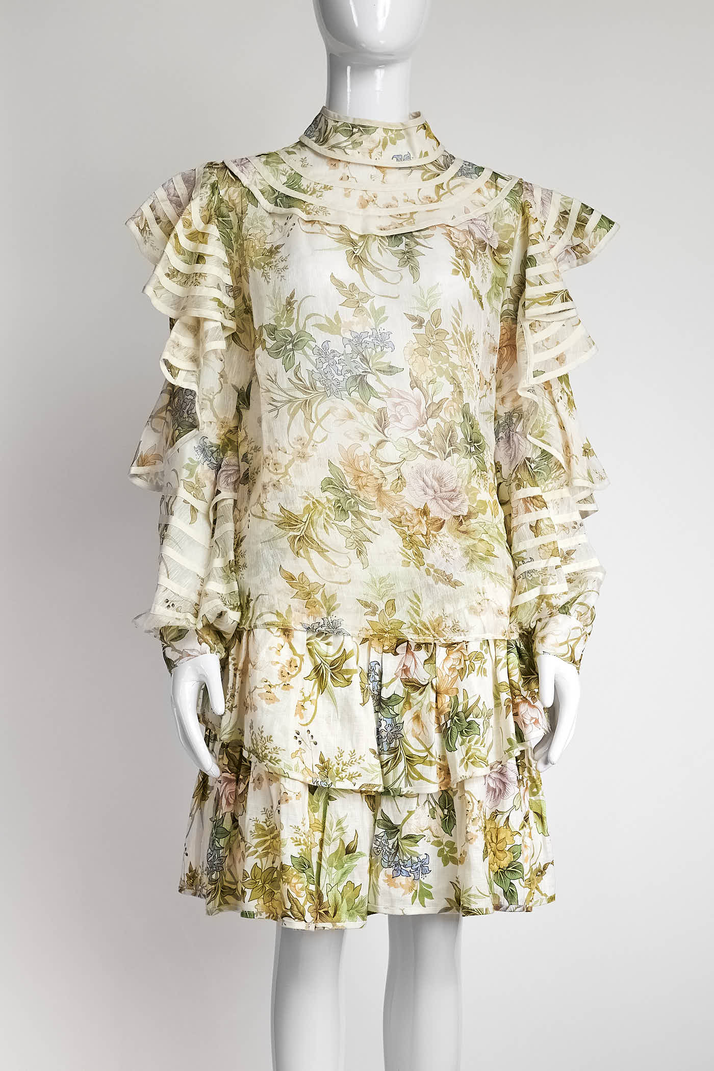 Alemais Eden Cream-Based Floral Print with Ruffled Blouse/Skirt Set 10