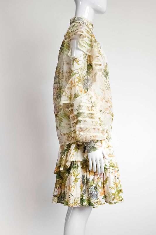 Alemais Eden Cream-Based Floral Print with Ruffled Blouse/Skirt Set 10