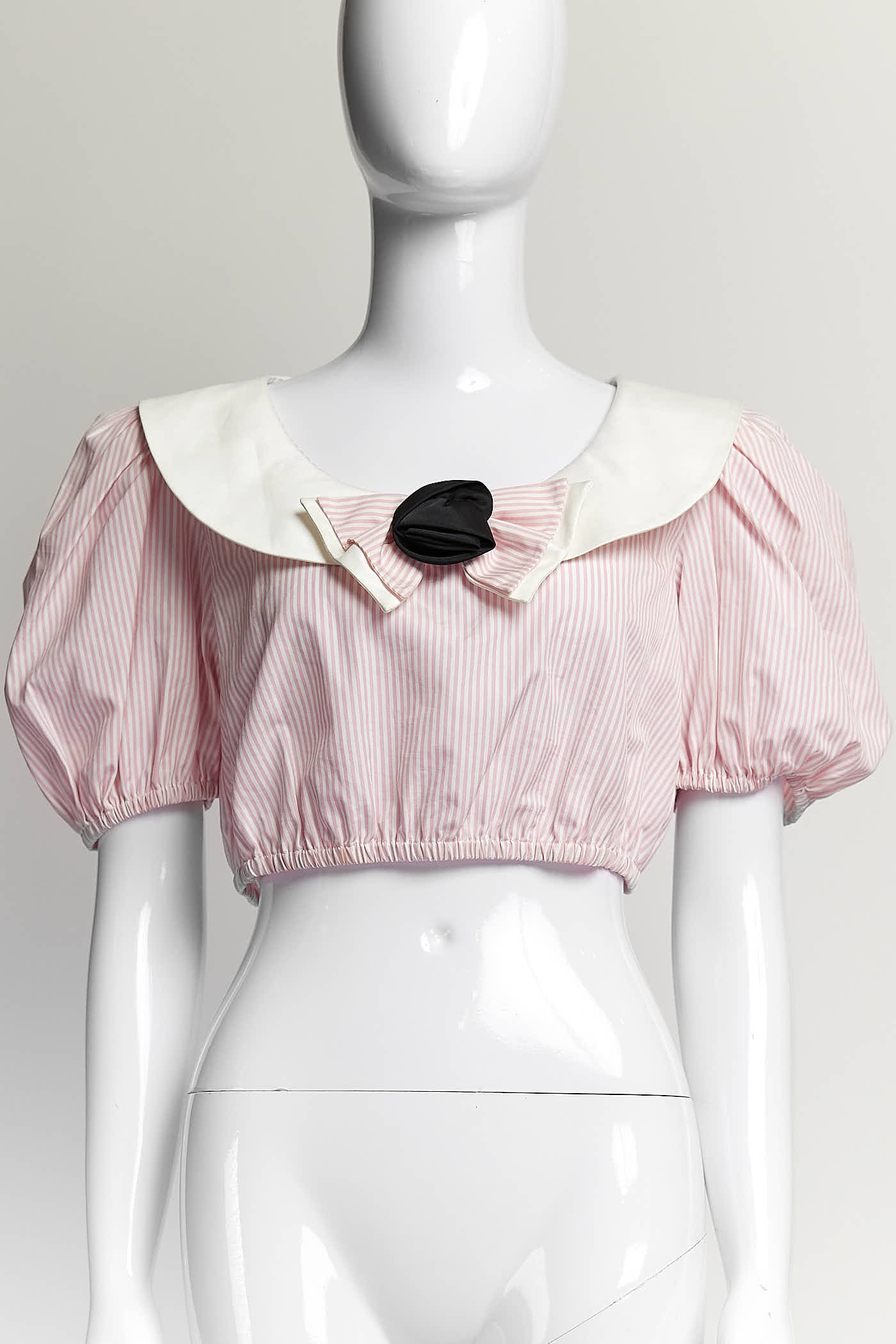 Alessandra Rich Pink Striped Poplin Cropped Top 40