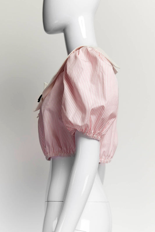 Alessandra Rich Pink Striped Poplin Cropped Top 40
