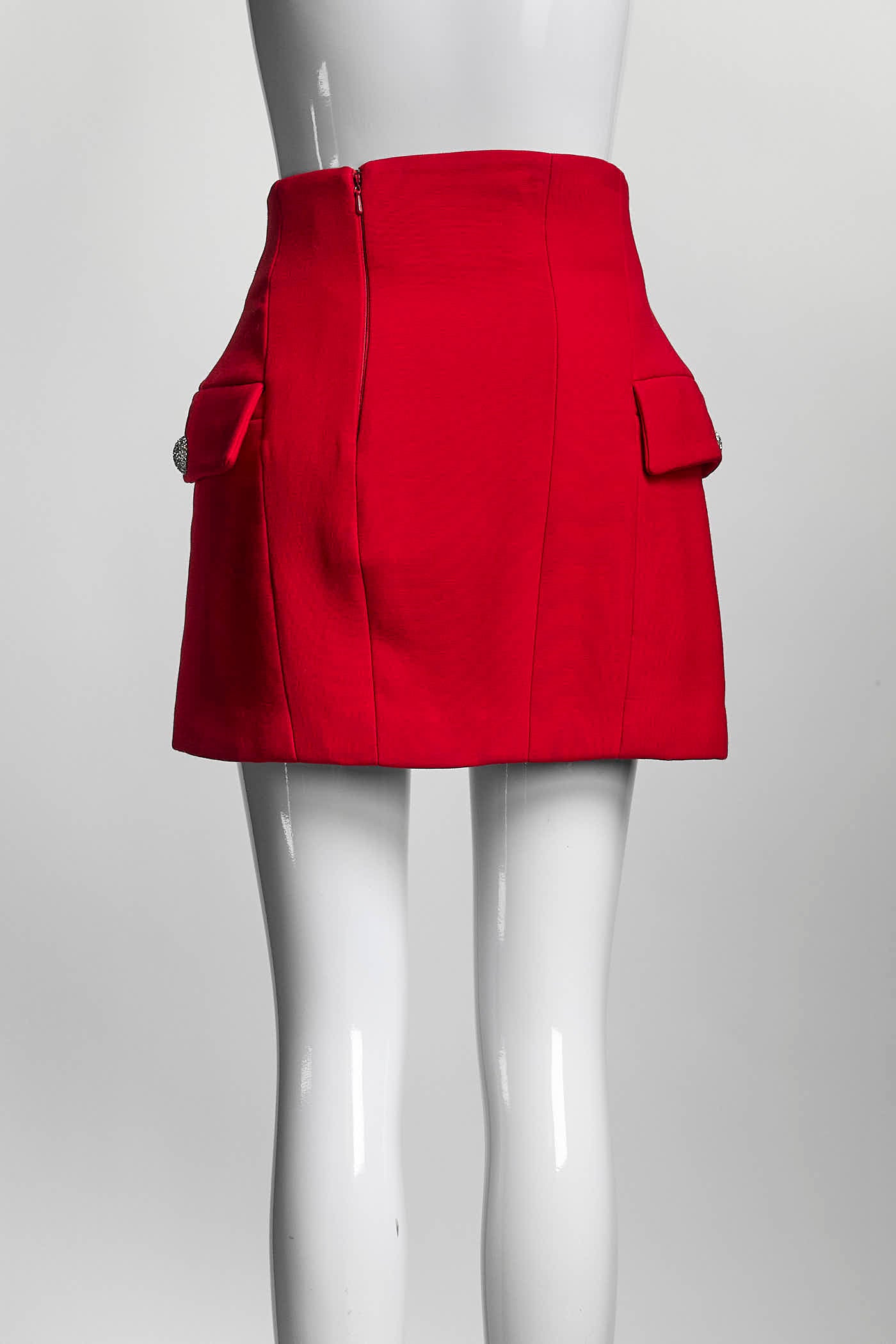 Alessandra Rich Red Mini Skirt w/Silver Crystal Encrusted Bottons 40