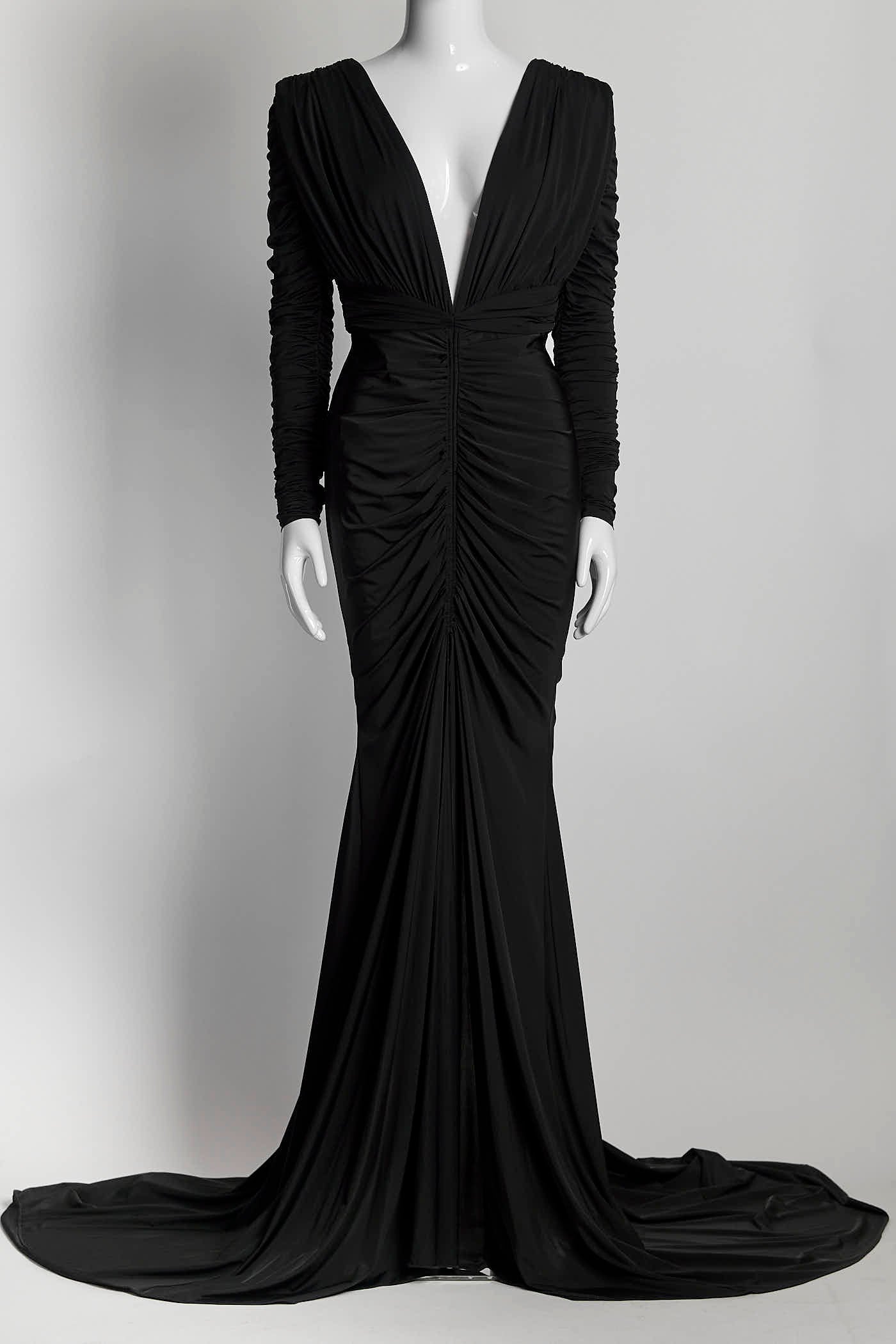 Alex Perry Black Lycra V-neck Ruched Gown 12