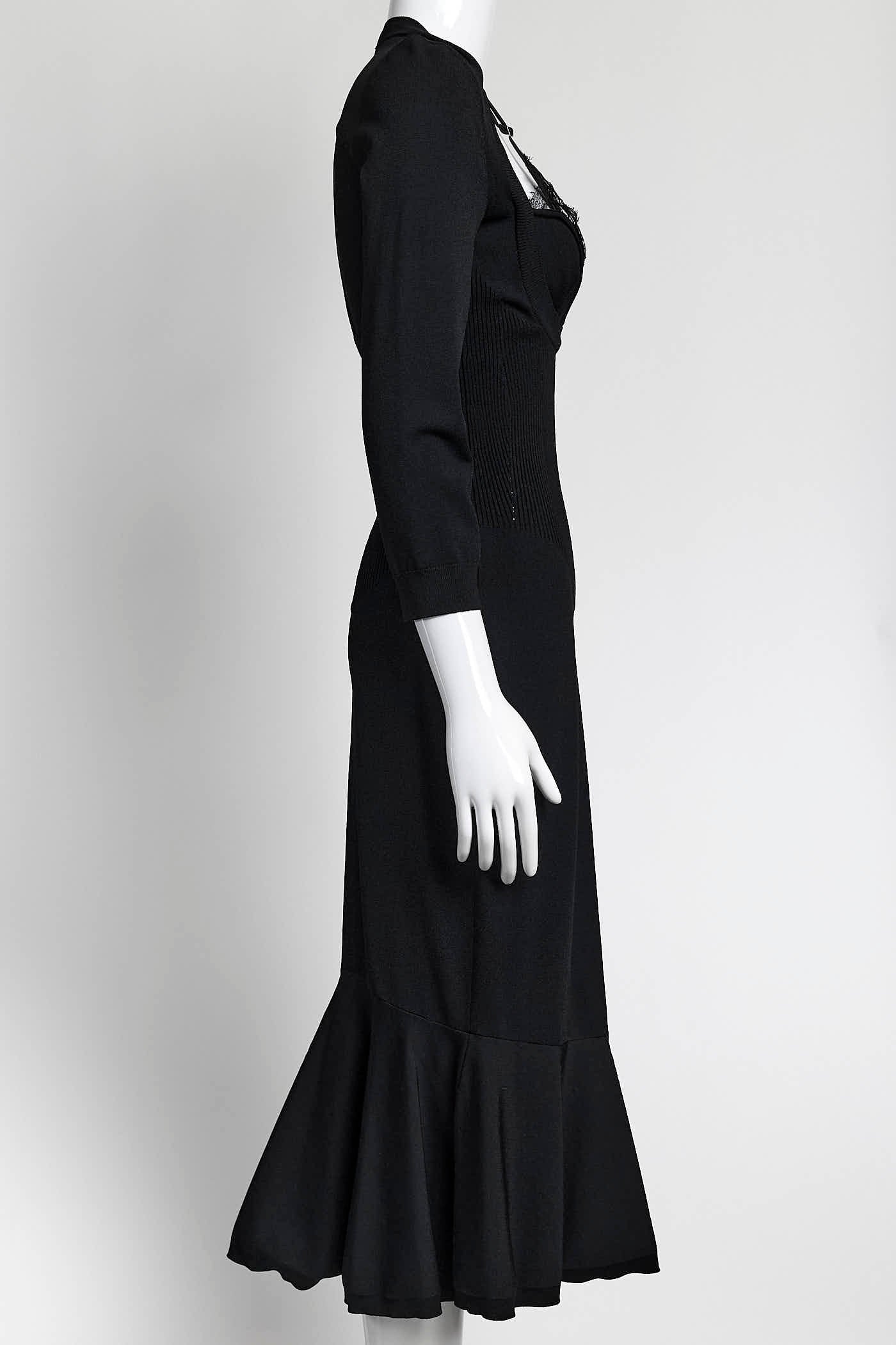 Alexander McQueen Black Kint with Lace Detail Dress L