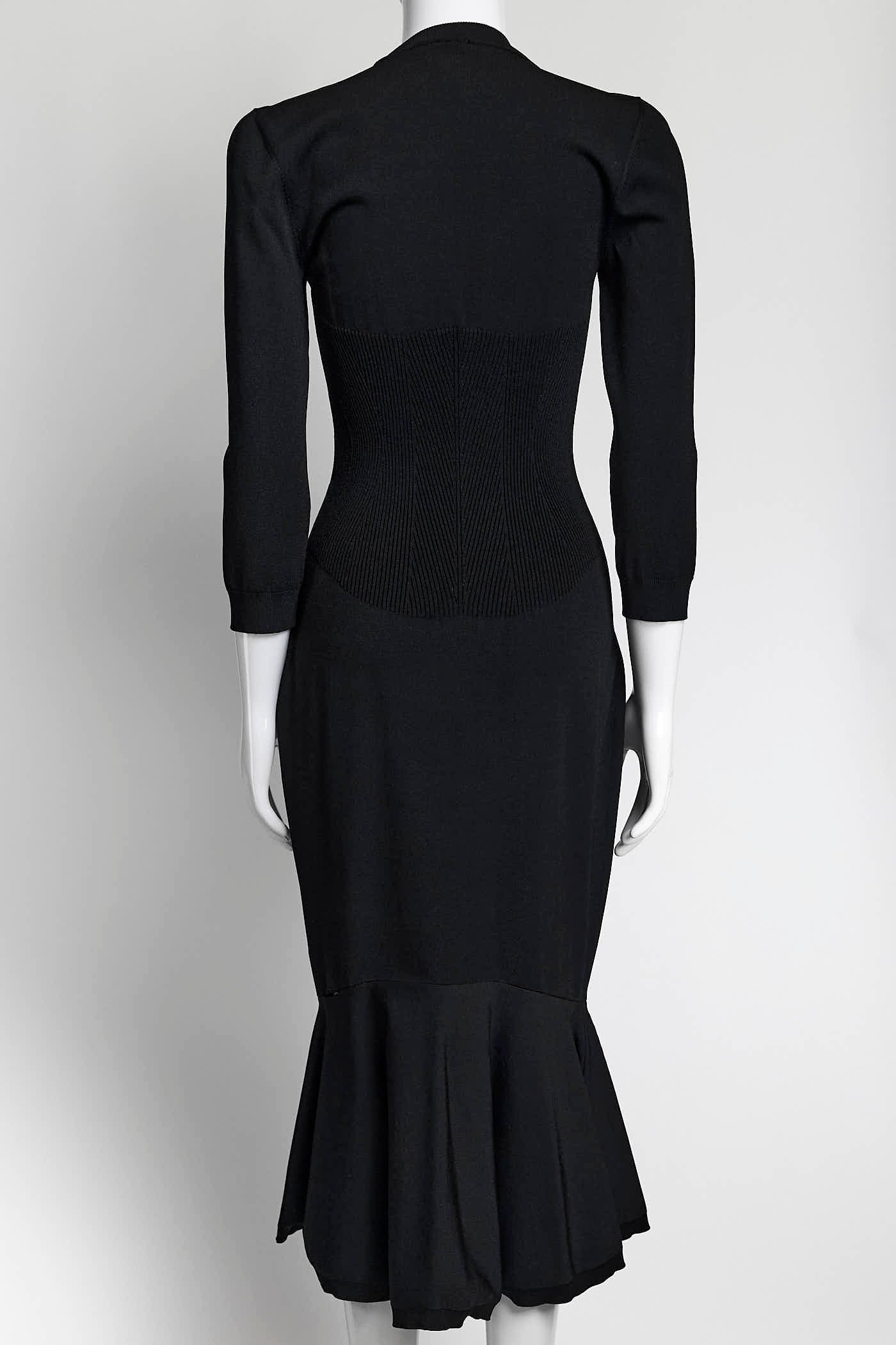 Alexander McQueen Black Kint with Lace Detail Dress L